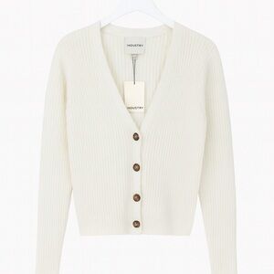 NWT INDUSTRY Cream Fuzzy Knit Button-Up Cardigan Sweater, Size XL